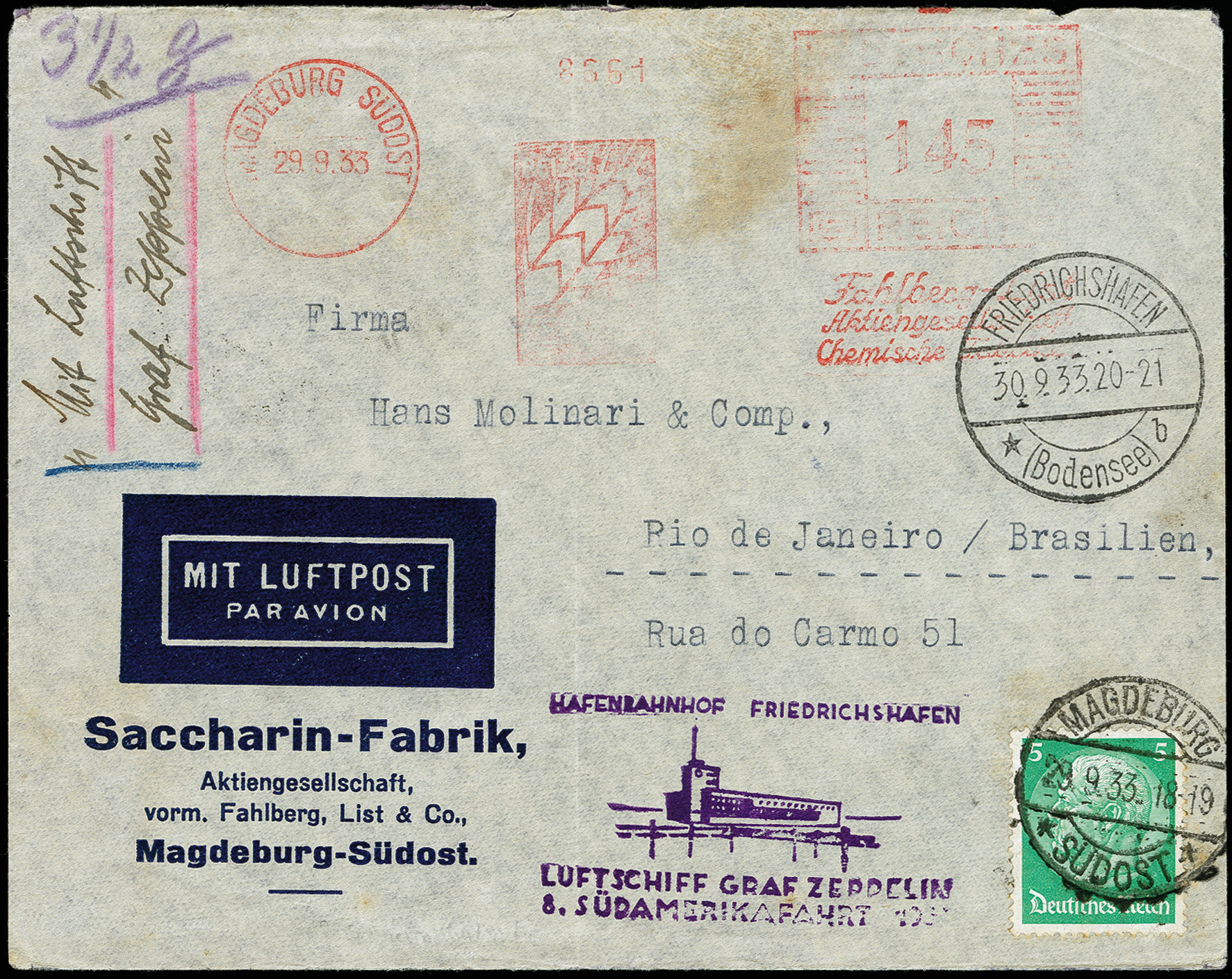 Lot 686 - airmail zeppelin - Heinrich Koehler Auktionen Auction #371- Day 1 Lot 686 - airmail zeppelin - Heinrich Koehler Auktionen Auction #371- Day 1